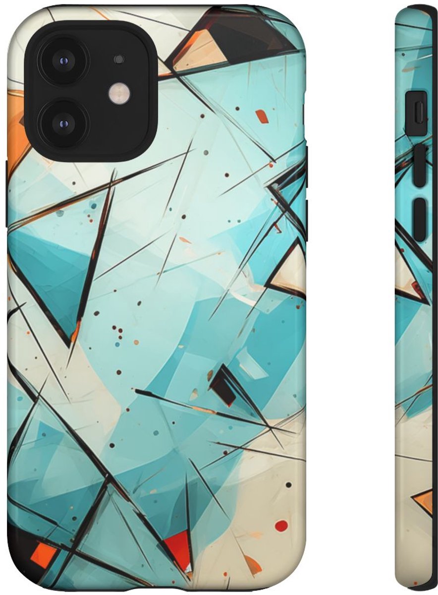 Blauw-Oranje Geometrische Abstracte Kunst – Telefoonhoesje Geschikt voor iPhone 12