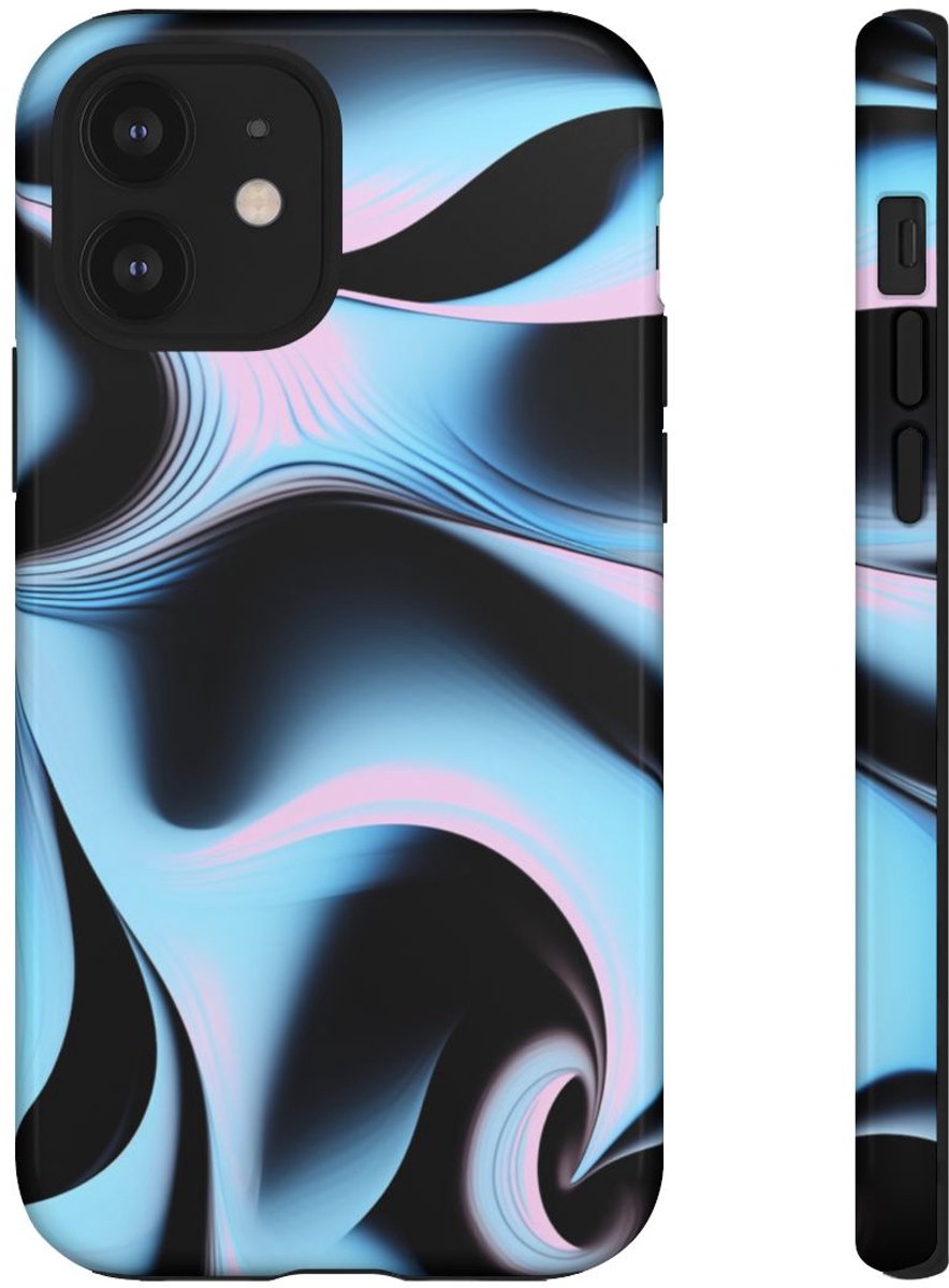 Blauw-Roze Abstracte Krullen – Telefoonhoesje Geschikt voor iPhone 12