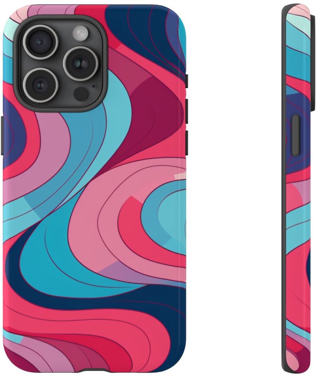 Retro Golvend Abstract Patroon – Telefoonhoesje Geschikt voor iPhone 15 Pro Max