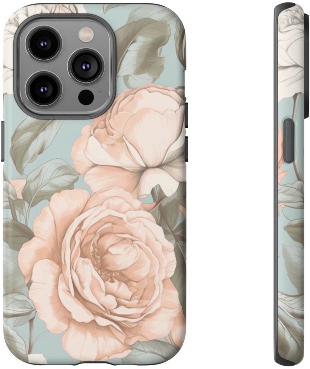 Pastelrozen en Bloemmotief – Telefoonhoesje Geschikt voor iPhone 14 Pro