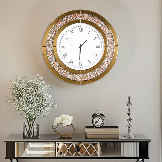 Grote vintage wandklok, rond, zilver metaal, stil, niet-tikkend