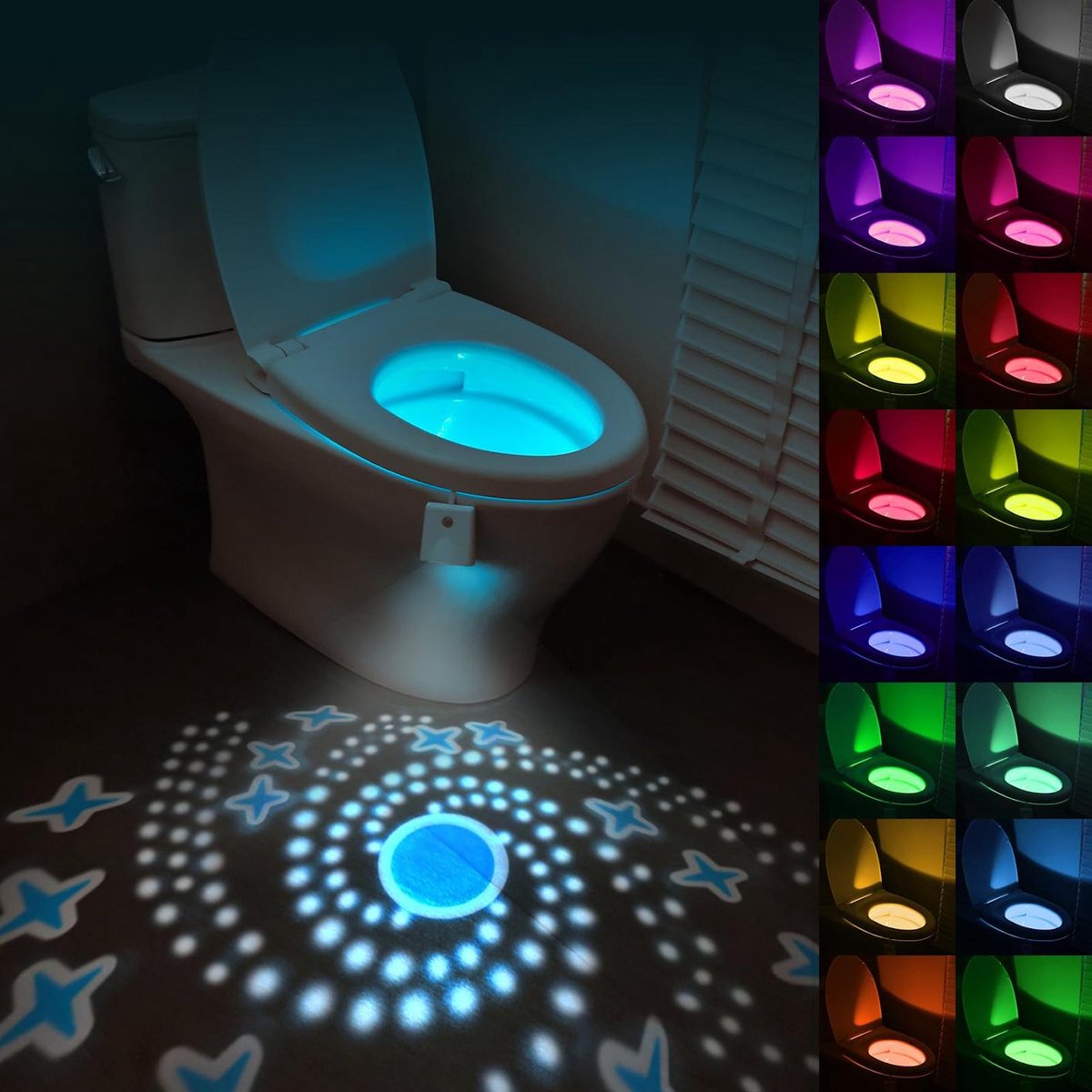 Ynkkvre-Toilet Nachtlampje met Bewegingssensor – WC Lamp met 16 Kleuren LED en Projector – Toiletverlichting, Grappig en Praktisch Cadeau