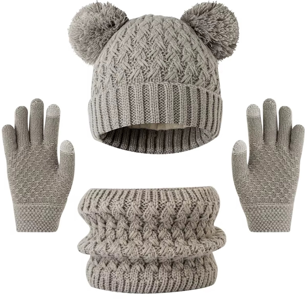 3-delige Winterset Kind – Verdikte Gebreide Kindermuts, Sjaal en Handschoenen Set met Sneeuwvlokpatroon | Warme Kinder Winteraccessoires 4-8 Jaar