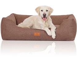 Knuffelwuff Hondenbed Lotte van velours met fijn handgeweven karakter XL 105 x 75cm lichtbruin