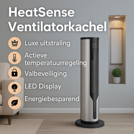 HeatSense® Elektrische Kachel en Ventilator - 2-in-1 Heater - 2000W Ventilatorkachel - Verstelbare Temperatuur - Electrische Keramische Kachel met Stoffilter - Winter en Zomer - Platina Grijs