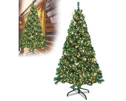 150cm groene PVC kunstkerstboom met verlichting LED-kerstboom Kunstkerstbomen met metalen standaard voor kerstversiering