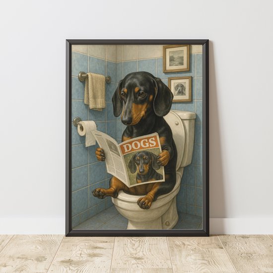 Teckel op de wc - Ingelijste Poster