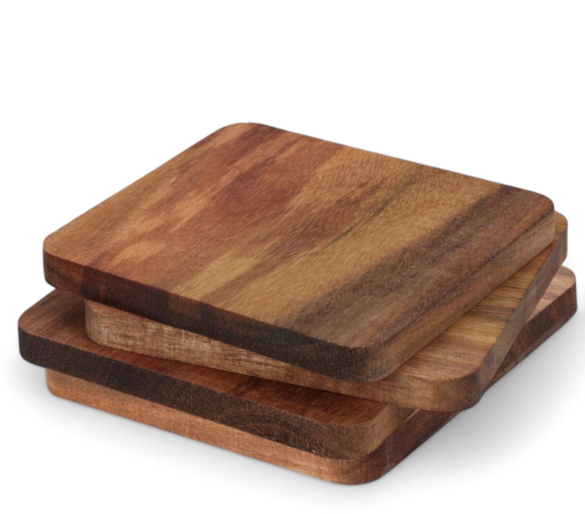 Acacia Houten Coaster Set - Natuurlijke Elegantie, 10 x 10 cm, 1 cm Dikte, Handgemaakt met Afgeronde Hoeken