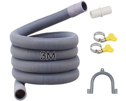 EXCITAT Afvoerslang voor wasmachine - Afvoerverlenging - Universele afvoerverlengset - met afvoeraansluiting en 2 klemmen - Geschikt voor wasmachines, vaatwassers en drogers - 3 m