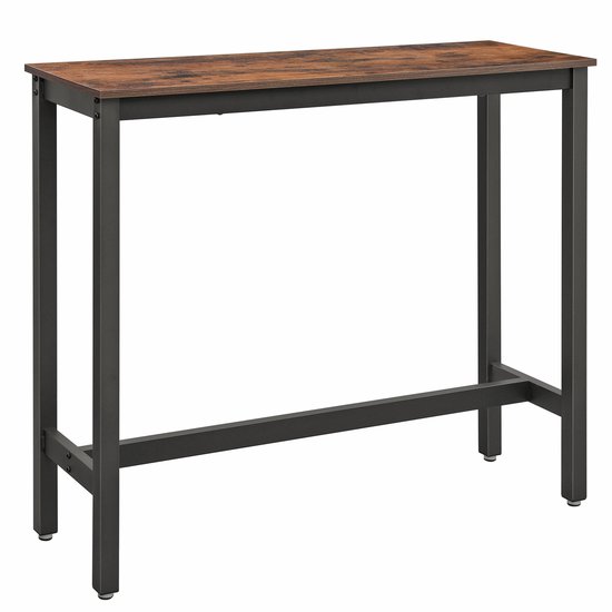 Bruine bartafel met donker metalen frame.