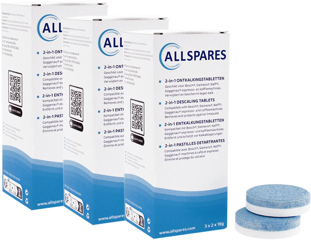 AllSpares 2-in-1 Ontkalkingstabletten (18x 18gr Tabs)