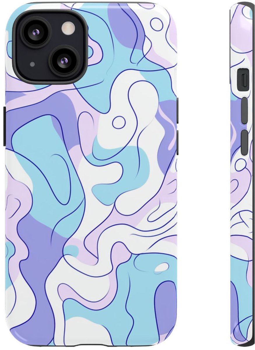 Abstract Blauw-Paars Lijnenspel – Telefoonhoesje Geschikt voor iPhone 13