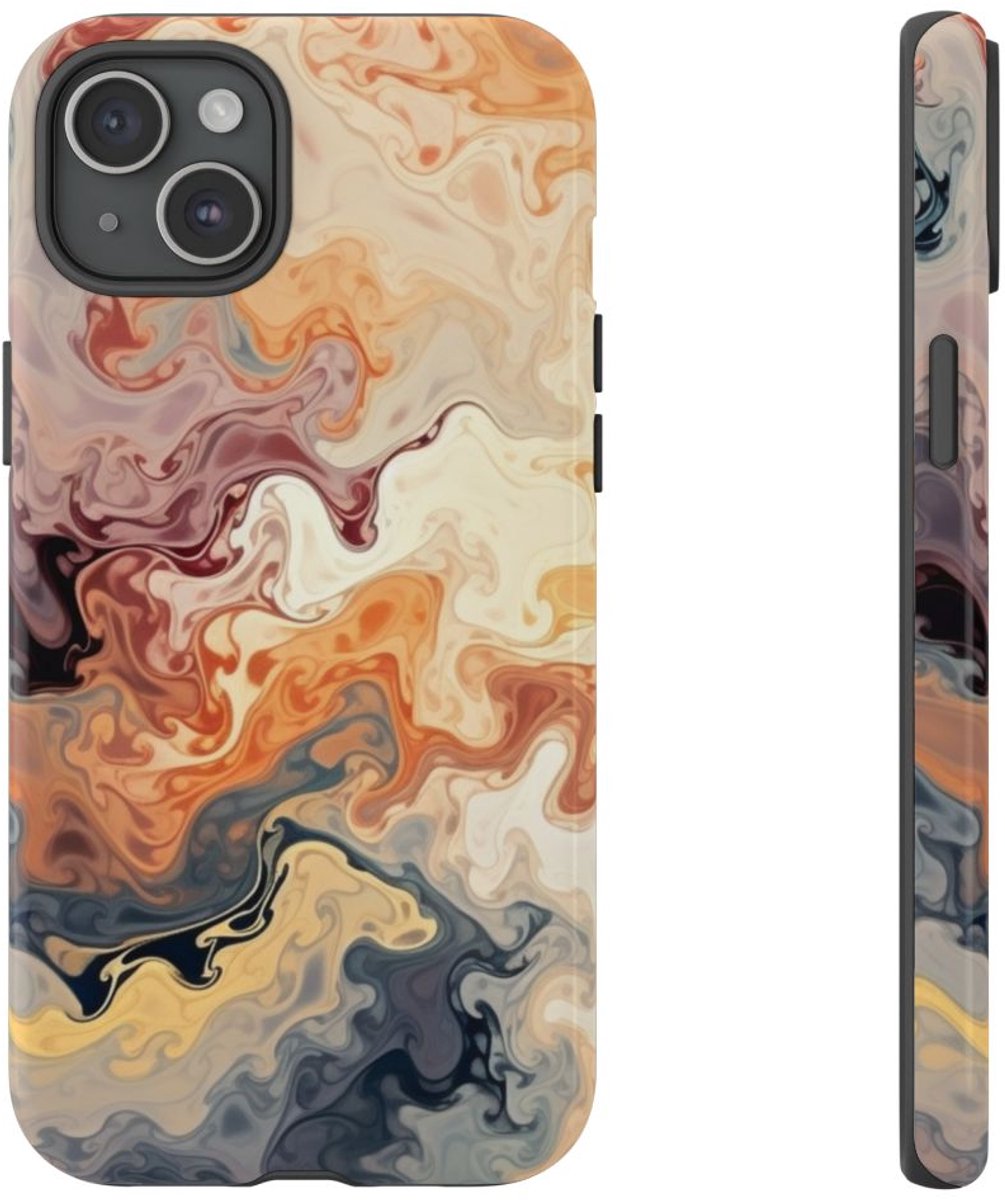 Dynamisch Abstract Oranje-Grijs Patroon – Telefoonhoesje Geschikt voor iPhone 15 Plus