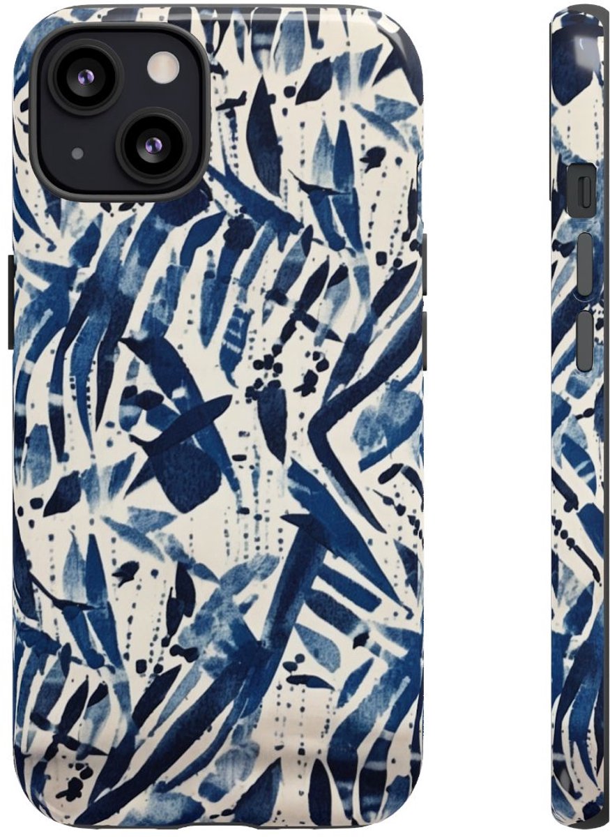 Blauw Abstract Penseelstrepenpatroon – Telefoonhoesje Geschikt voor iPhone 13