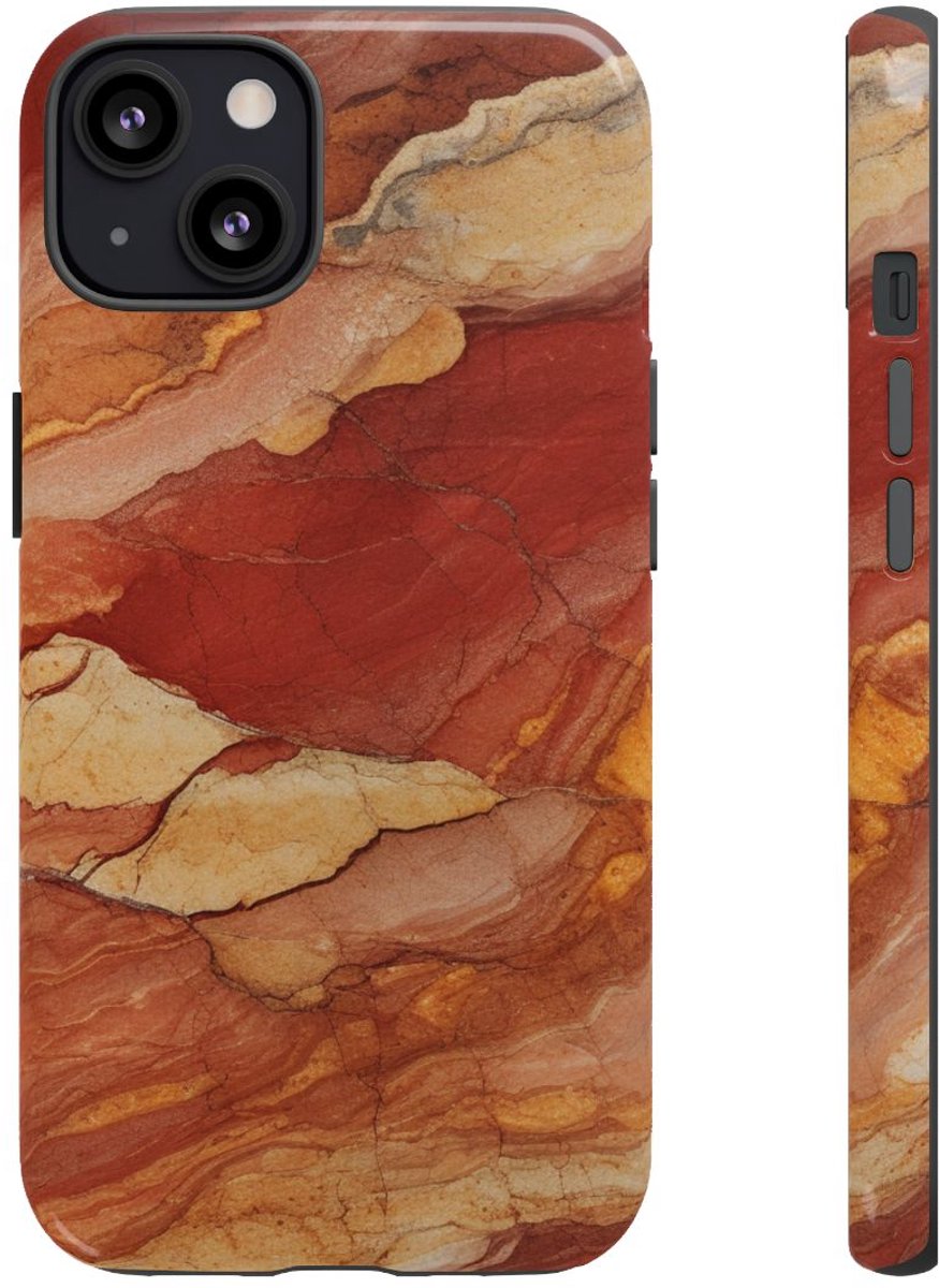 Rode en Beige Natuursteenstructuur – Telefoonhoesje Geschikt voor iPhone 13