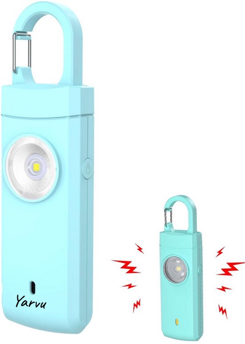 Yarvu ® - Persoonlijke Alarm - Zakalarm - Zaklamp - Oplaadbaar - Sleutelhanger - Noodfluit - Persoonlijk Veiligheid - Alarmknop - Zelfverdediging Sirene - Vrouwen Ouderen Kinderen - Blauw