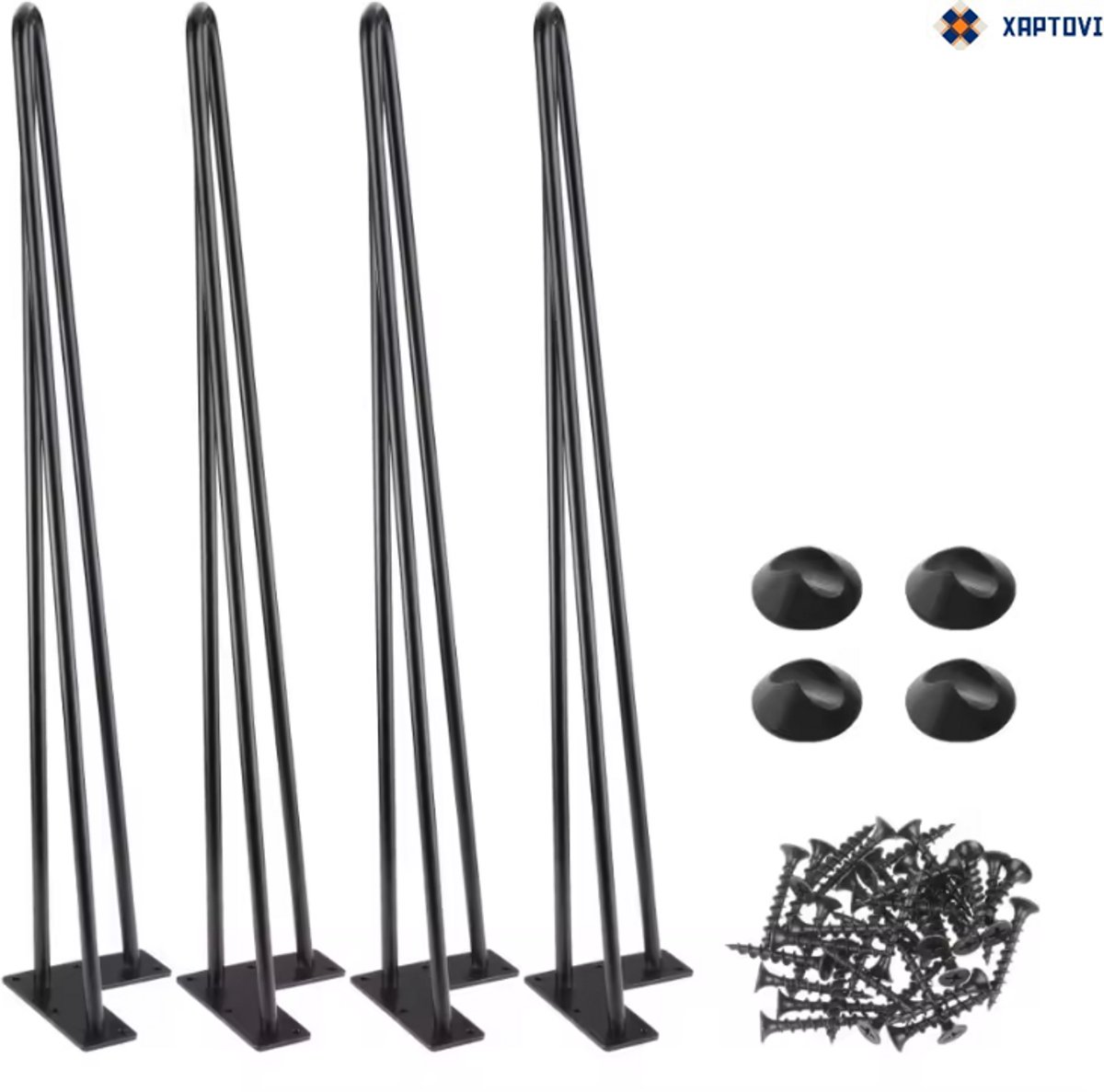 XAPTOVi Set van 4 tafelpoten, zwart metaal, met vloerbeschermers en montagemateriaal, 72 cm, 3 stangen