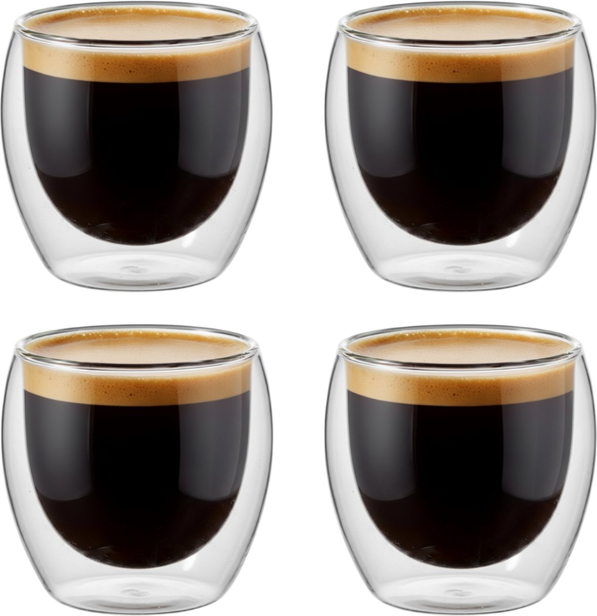 Bol.com Betrahan Handgeblazen Dubbelwandige Glazen - 150ML Set van 4 - Koffieglazen - Theeglazen aanbieding