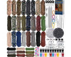 100 meter Paracord Pakket met 355 Accessoires - 33 Kleuren 4mm/2mm Parakoord 550, Karabijnhaken, Naaldenset, Bedels, Klikgesp, Kralen - Parachute Koord Knutselpakket Set - Knutselen Touw voor Volwassen, Kinderen, Meisjes - Sieraden/Armbandjes Maken