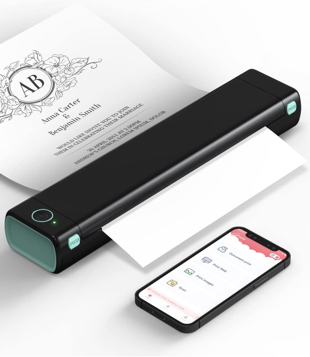 Pora&Co - Thermal Printer - Portable Printer A4 - Draagbare Printer A4 - Incl. 200 Vellen + Draagtas - Afdrukken met Telefoon of Computer - Thermische Printer - Zwart/Groen