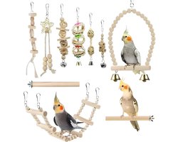 Vogel Speelgoed - Set 10 Delen - Vogelspeelgoed - Vogel Speeltjes - Vogel Schommel - Zitstokken Vogels - Vogelkooi Decoratie - Parkieten - Vogelkooi Accessoires - Papegaaien - Kanarie - Papegaai - Valkparkiet - Agapornis - Parkiet