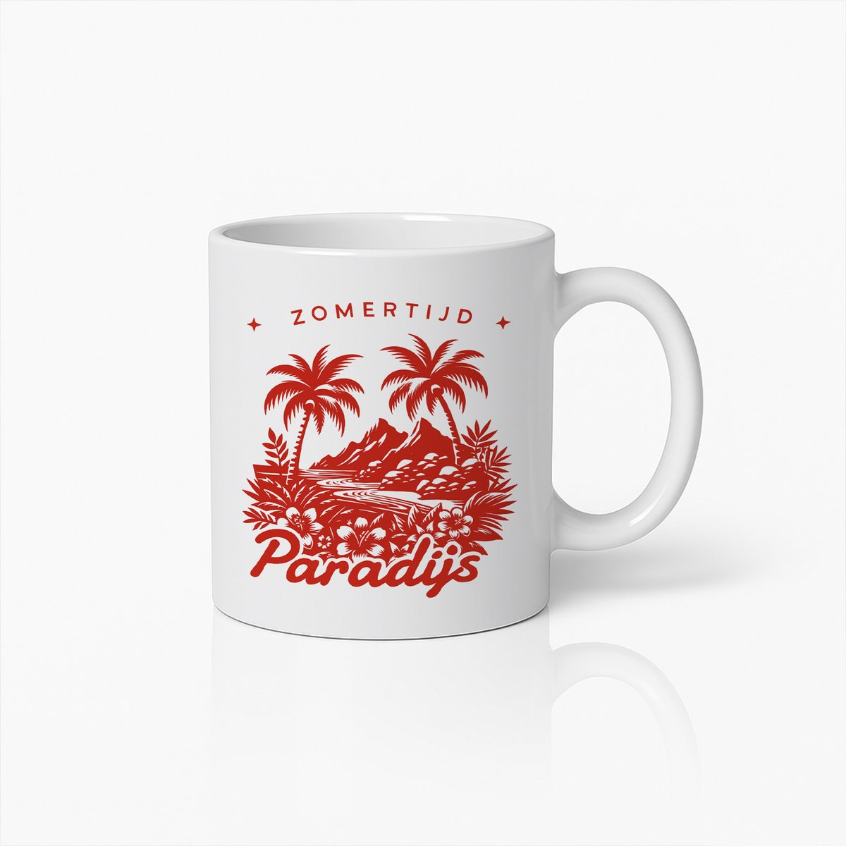 Zomertijd Paradijs Beker 330ml – Tropisch Palmboomontwerp – Ideale Vakantiekoffiebeker
