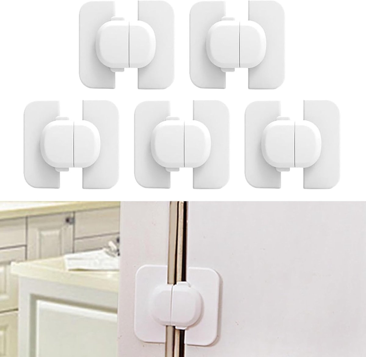 Image of 5 Pcs Kids Drawer Lock - Sterke Lijm - Veiligheidssloten voor Kinderen - Kindersloten voor Laden en Deuren