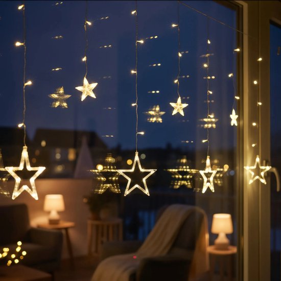 Lighto Sterren Lichtgordijn - 138 LED's - IP44 - Kerstverlichting Binnen & Buiten- 8-Functies - 3 m - Warm Wit