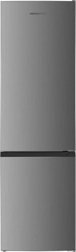 Koel-vriescombinatie Heinner 262L RVS, elektronische temperatuur, LED-verlichting, omkeerbare deuren, stil, energieklasse E