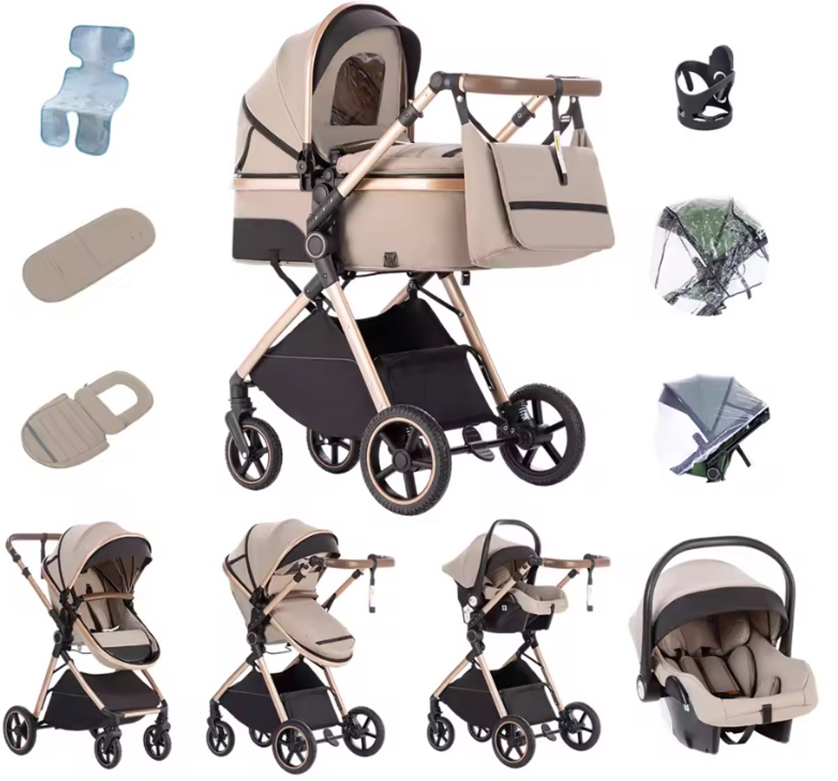 Lunola Oria 3-in-1 Kinderwagen met Autostoel - Khaki thumbnail 4