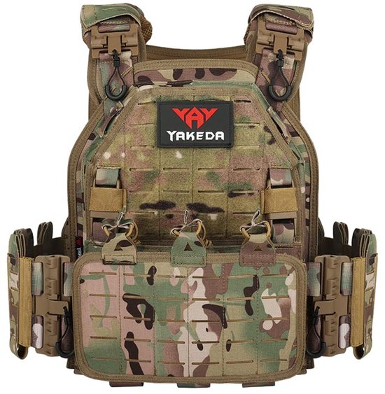 vAv Yakeda Tactisch vest voor mannen, militair, 1000D nylon, snelsluiting, lasergesneden modulair vest, multicam, licht vest, Black CP, 38