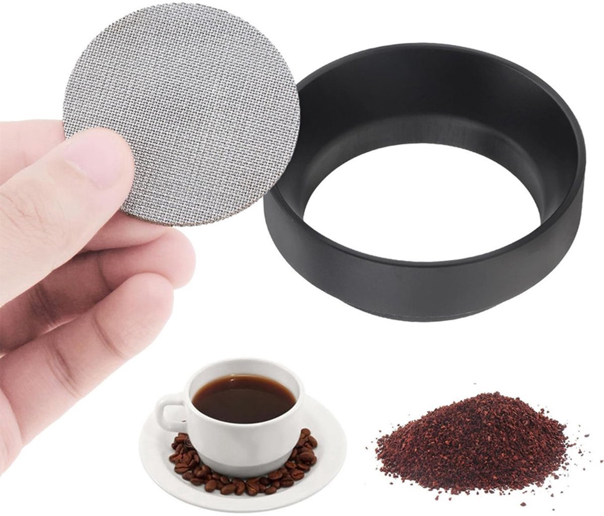 2 stuks - Koffietools - Koffiefilter (inclusief 1 53mm filter en 1 zwarte poederschijfzeef)