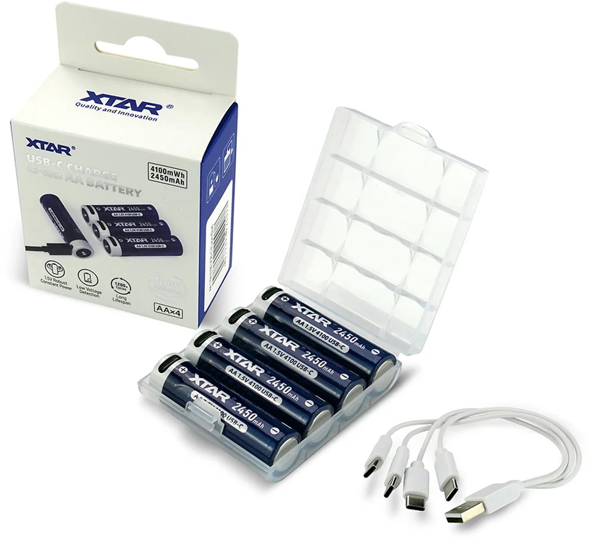 AA 1,5V Li-ion Oplaadbare Batterij – 4 Stuks – 2450Ah -USB-C