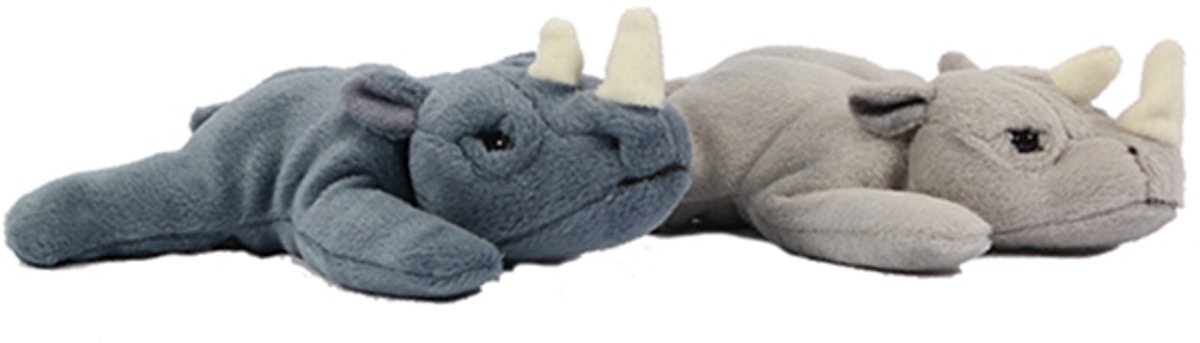 PIA Soft Toys - Set van 2 Pluche Neushoorn Knuffels - met bonen - liggend - 2 kleuren - 23 cm
