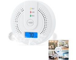 Koolmonoxidemelder - CO-detector - met digitaal display - op batterijen (niet inbegrepen) - met LED-display - geschikt voor CO-bewaking thuis, slaapbescherming in de slaapkamer, waarschuwing voor gaslekken in de keuken, detectie op kantoor - wit