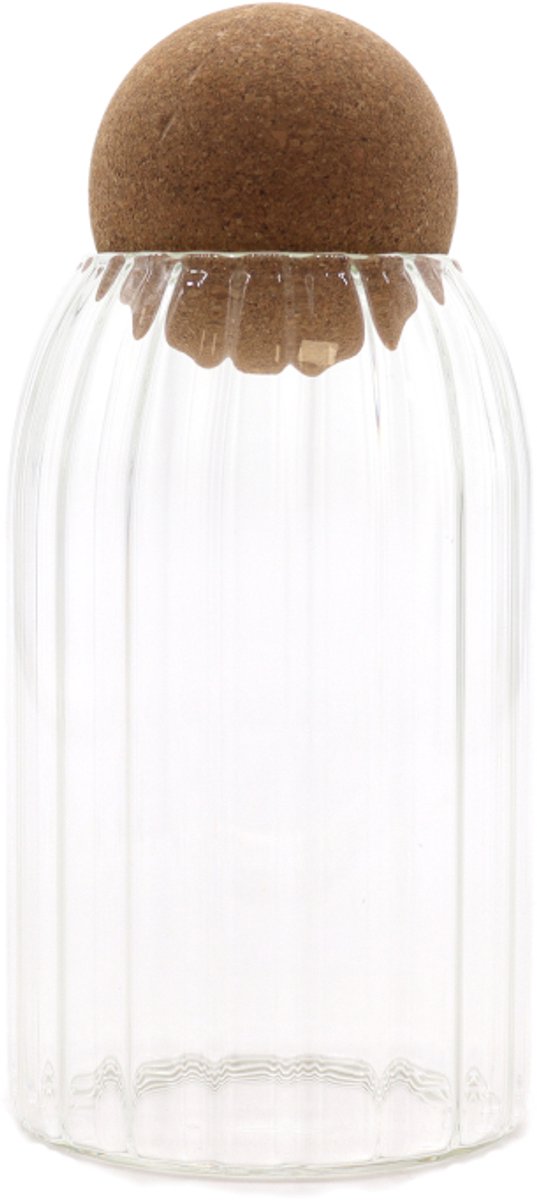 Cottage Kurkballetje Glazen Pot - Geribbeld - 15cm
