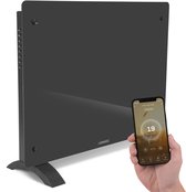 VONROC Luxe elektrische kachel - Convectorkachel met glazen paneel – 750W/1500W - Verwarmt ruimtes tot 18m2 - Bediening zowel met app (via Wifi) als handmatig – Instelbare thermostaat en timer - Grijs