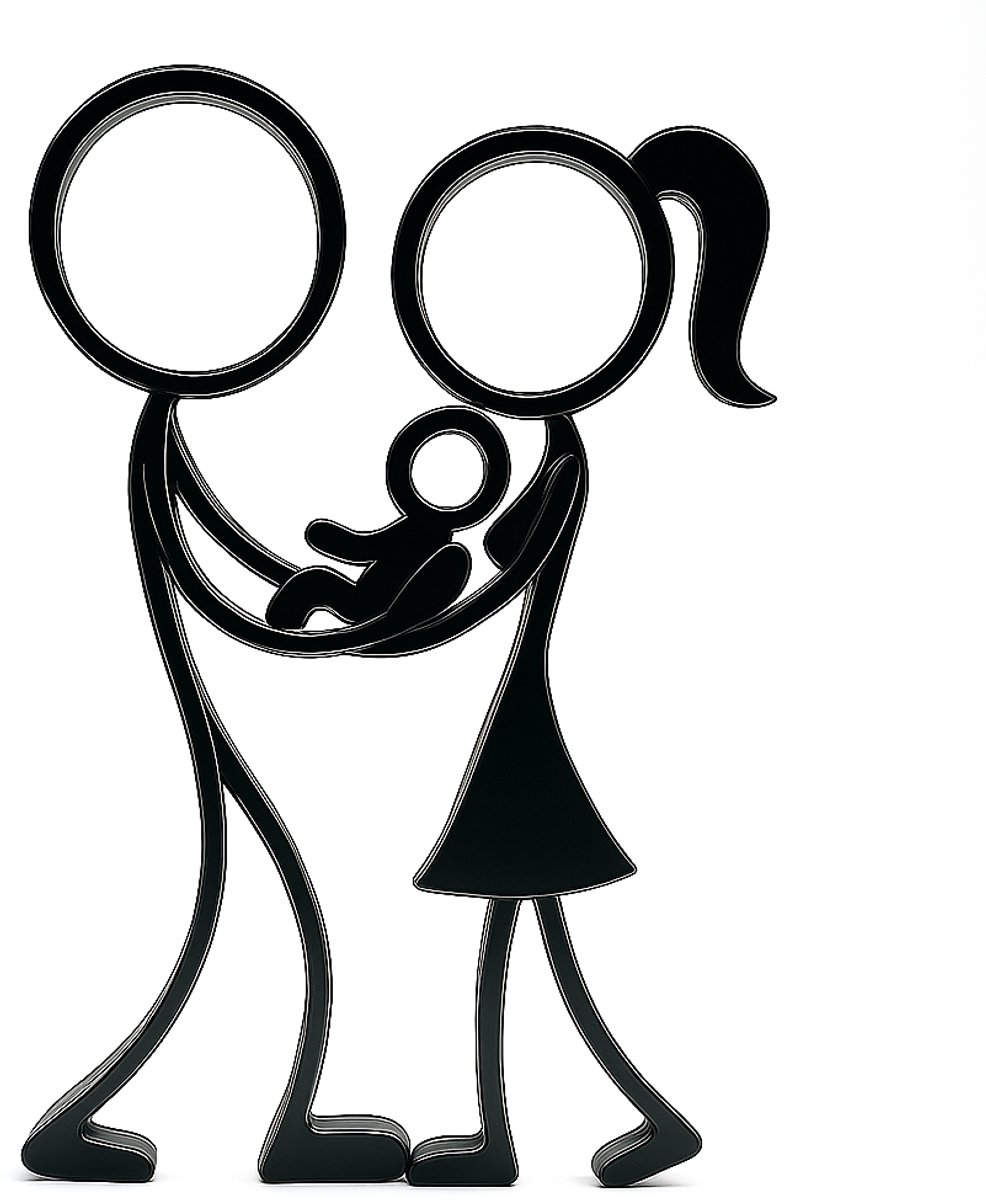 Stickyman Familie met Baby - decoratiebeeldje - zwart - 20 cm hoog