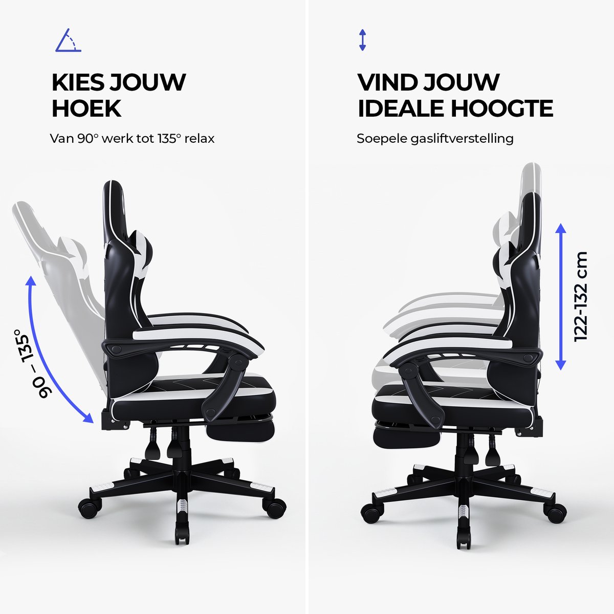 Stane Verstelbare Ergonomische Gamestoel met Voetsteun - Bureaustoel Gaming chair - Game Stoel Zwart/Wit – foto 5