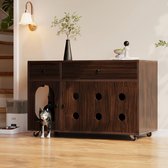 COSTWAY Krabpaal met kattenbakkast, kattenkast voor kattentoilet, kattenboom met kattenhuis, jutepalen, kamercapsule en krabmat, all-in-one kattenmeubels, 80 x 48 x 150 cm, bruin