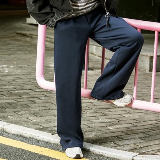 Heren joggingbroek met open pijpen, baggy model met wijde pijpen, casual lounge joggingbroek zakken, rood, maat M