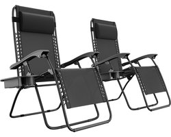 LifeGoods Opvouwbare Tuinstoelen - 2 Stuks - Ligstoel Tuin - 30°-90° Verstelbaar - Metaal - Zwart