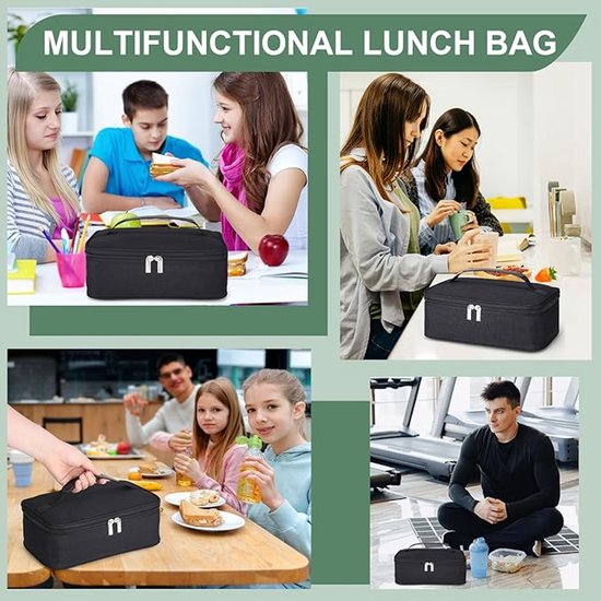 3L Geïsoleerde Lunchtas voor Mannen Vrouwen - Kleine Draagbare Koeltas Herbruikbare Lunchtassen voor Lunchboxen Kinderen School Kantoor Picknick - Zwart van Merkloos — afbeelding 4
