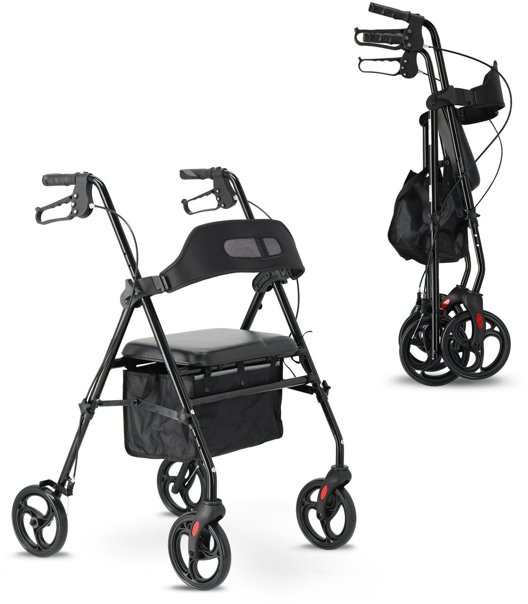 Mooiys Brian Rollator - Lichtgewicht & Opvouwbaar - Zitfunctie - Zwart