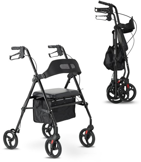 Mooiys Brian Rollator - Lichtgewicht & Opvouwbaar - Zitfunctie - Zwart