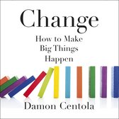 Boekomslag met de titel 'Change: Hoe Big Things Gebeuren' en gekleurde dominostenen.