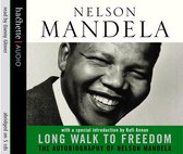 Audioboekhoes met Nelson Mandela die lacht. "Long Walk to Freedom" staat in groen op de onderkant.