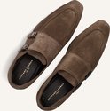 Paar bruine suède monk strap schoenen met dubbele gespen en STEFANO LAURAN PARIS binnenzool.