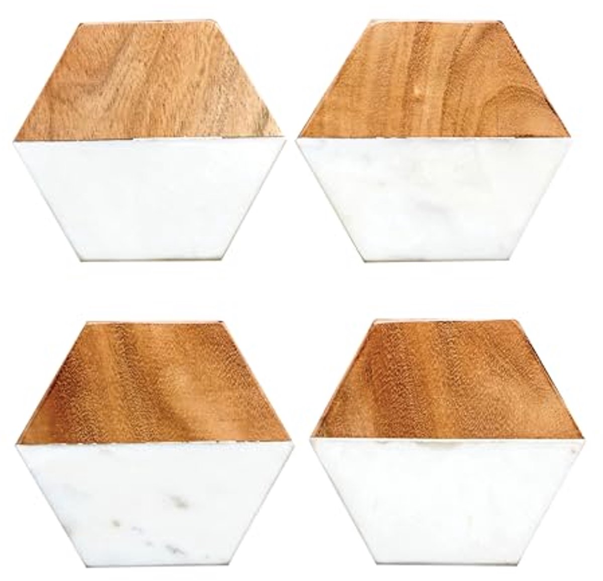 Onderzetters van marmer en hout - zeshoekig en meerkleurig