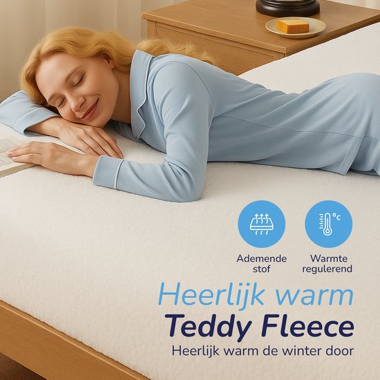 Hoeslaken Decoware® Teddy Fleece - Wit - 180 x 200 cm - Extra chaud et doux - Pour Matelas jusqu'à 30 cm d'épaisseur